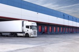 truck loading at a warehouse building.Distribution of goods and logistics